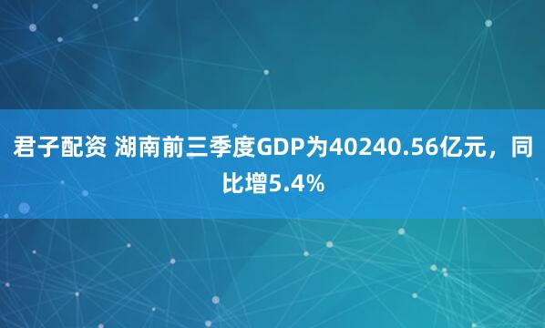 君子配资 湖南前三季度GDP为40240.56亿元，同比增5.4%