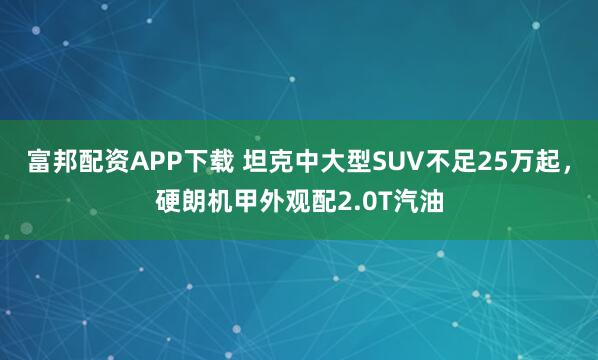 富邦配资APP下载 坦克中大型SUV不足25万起，硬朗机甲外观配2.0T汽油
